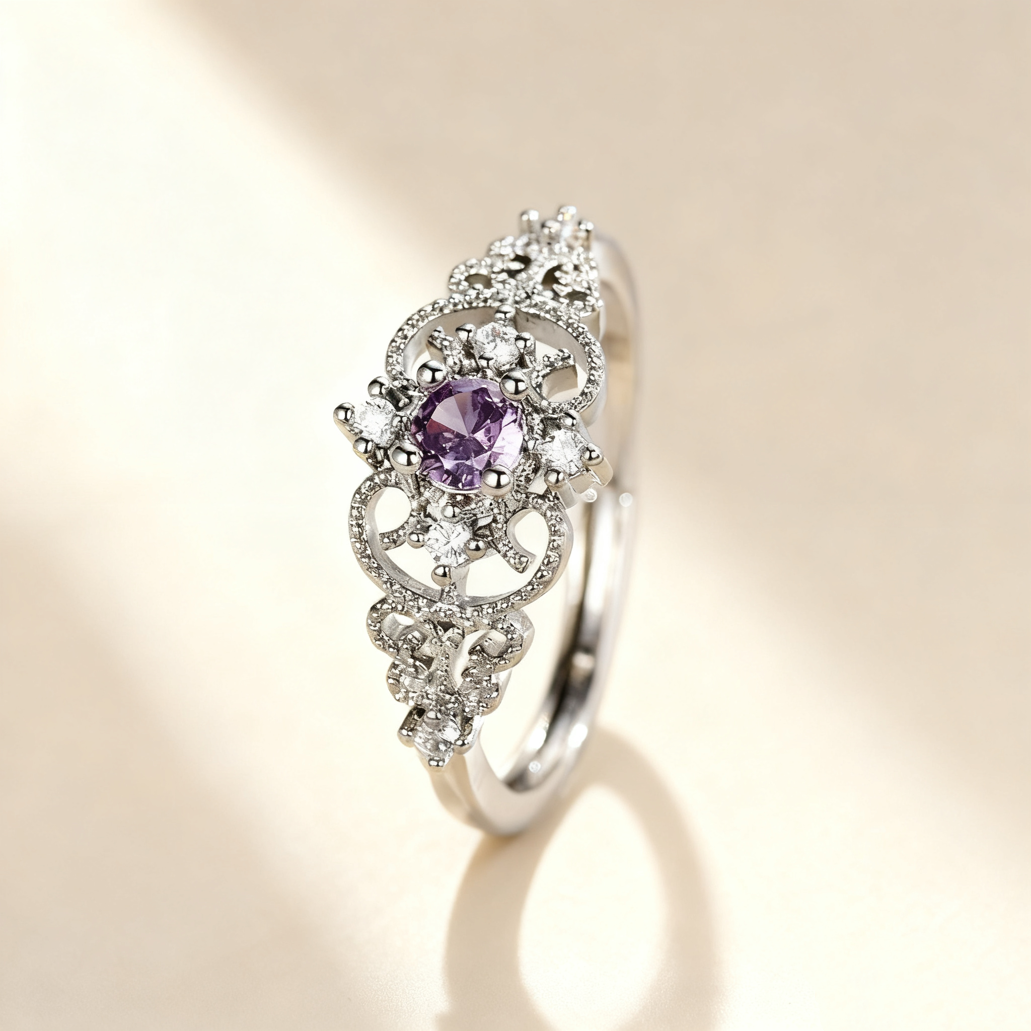 Hollowed Amethyst Pavé Ring