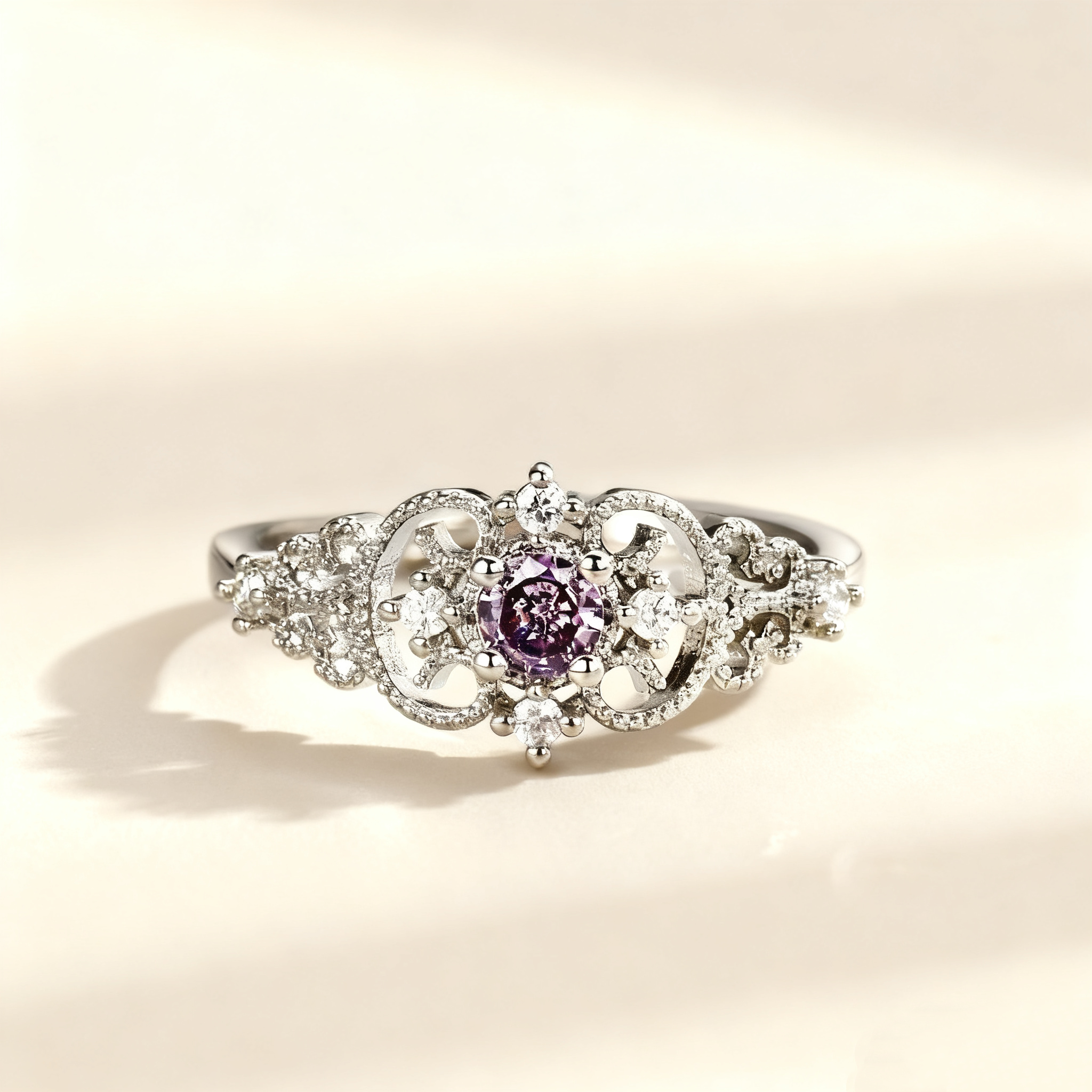 Hollowed Amethyst Pavé Ring