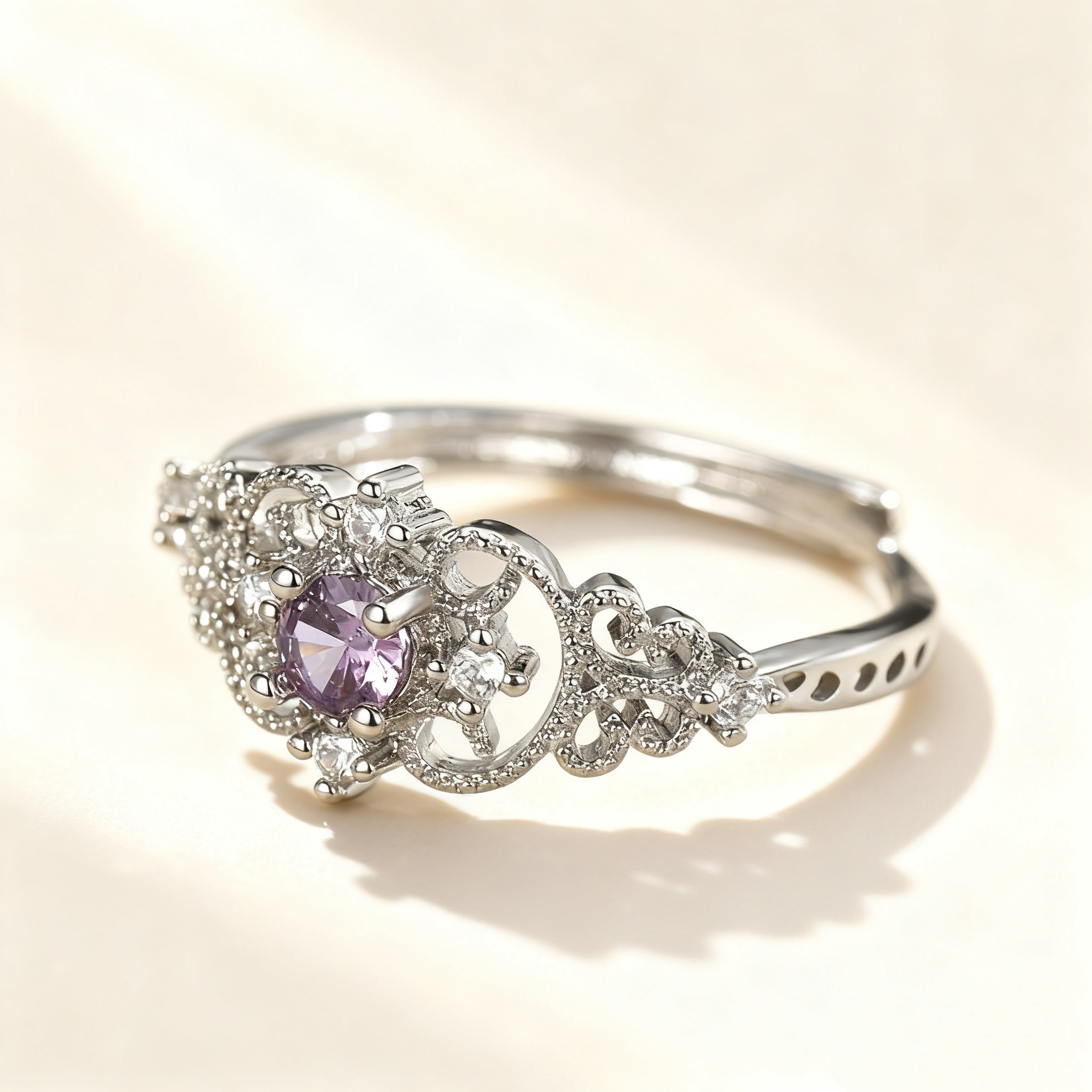 Hollowed Amethyst Pavé Ring