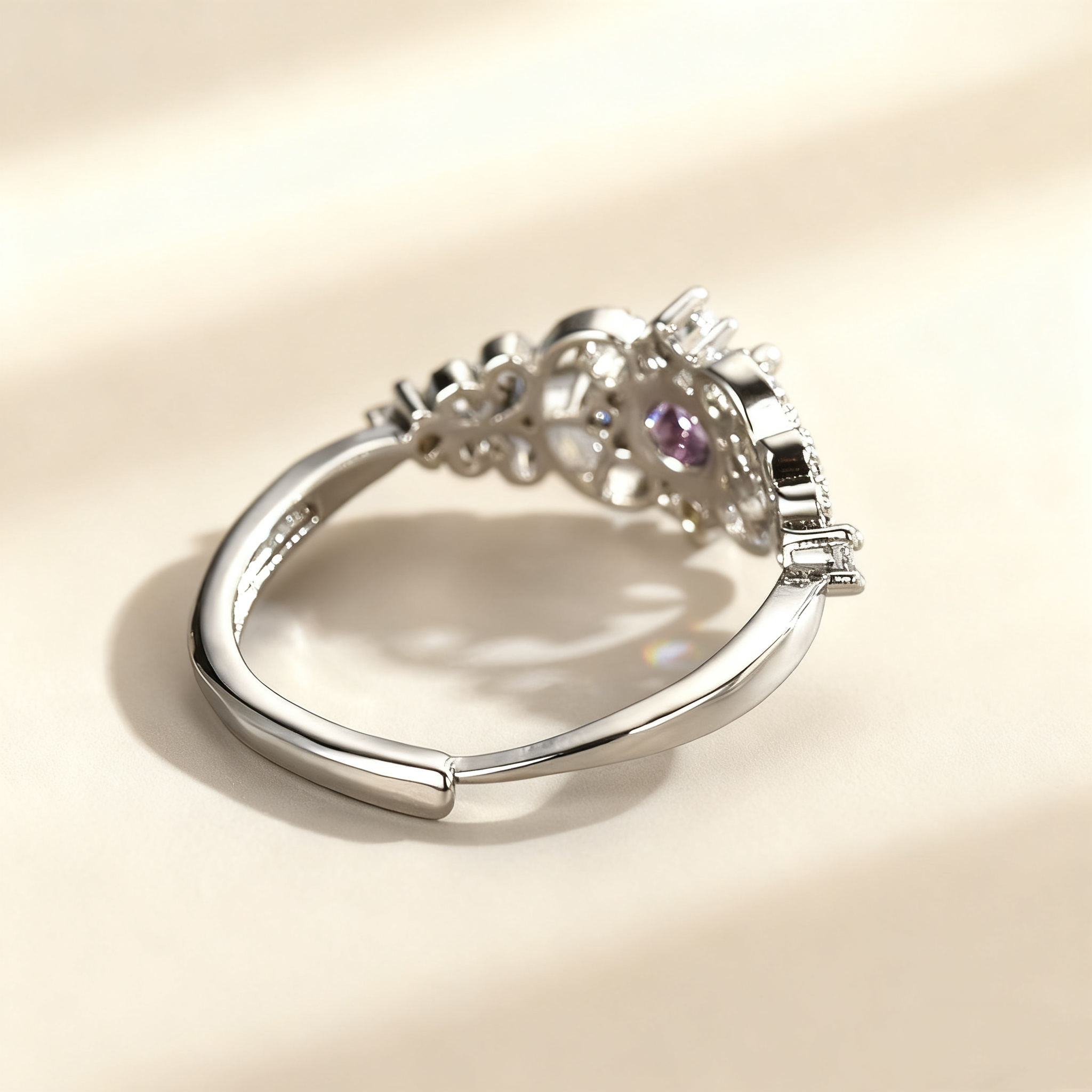 Hollowed Amethyst Pavé Ring