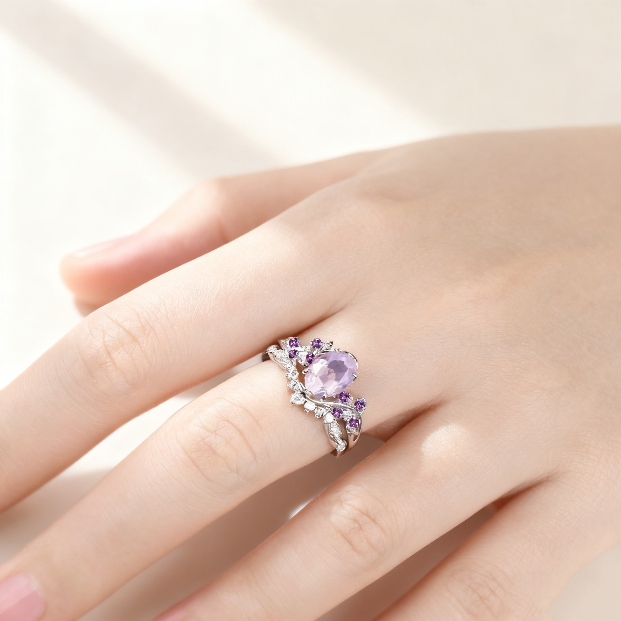 Amethyst Floral Pavé Ring Set