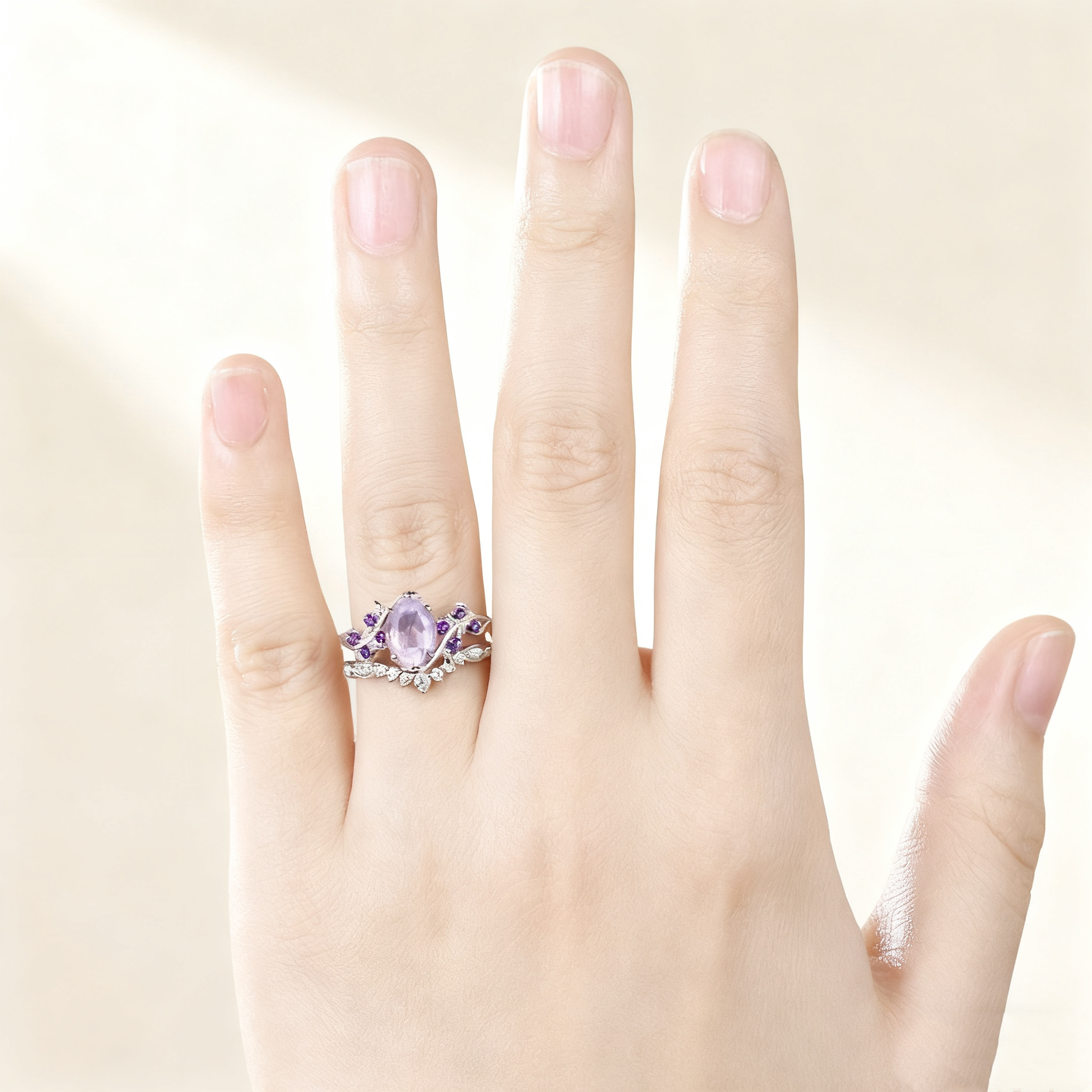 Amethyst Floral Pavé Ring Set