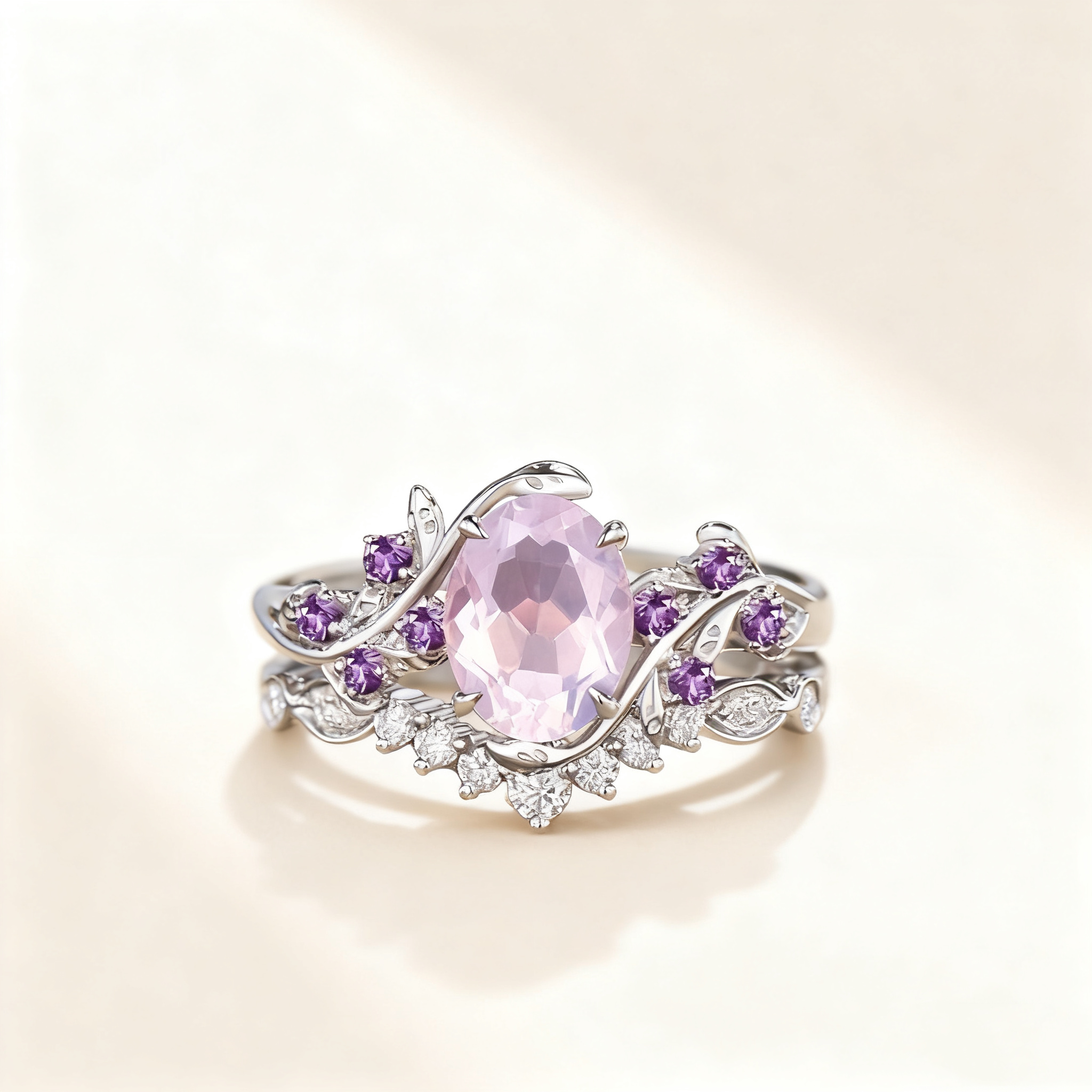 Amethyst Floral Pavé Ring Set