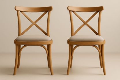 Lot de 2 chaises en bois avec dossier en croix et assise en tissu
