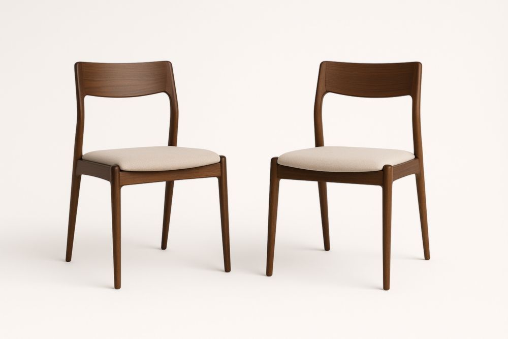 Chaises en bois avec assise en tissu beige - Lot de 2