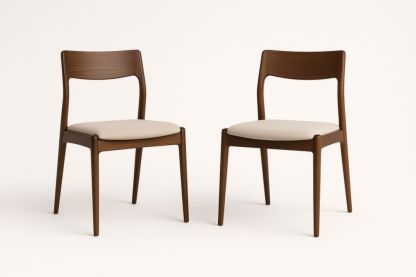 Chaises en bois avec assise en tissu beige - Lot de 2