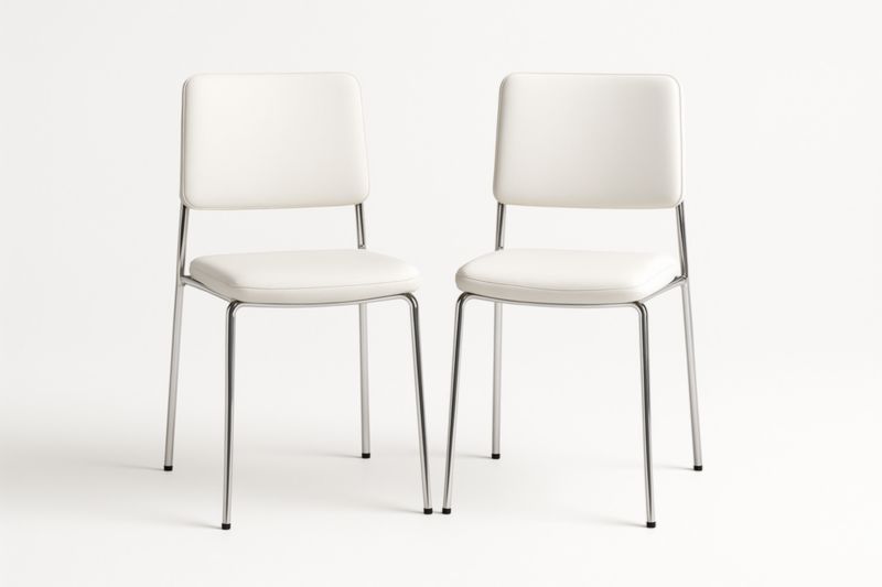 Lot de 2 chaises blanches en PU avec cadre en acier chromé et assise rembourrée