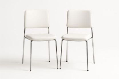 Lot de 2 chaises blanches en PU avec cadre en acier chromé et assise rembourrée