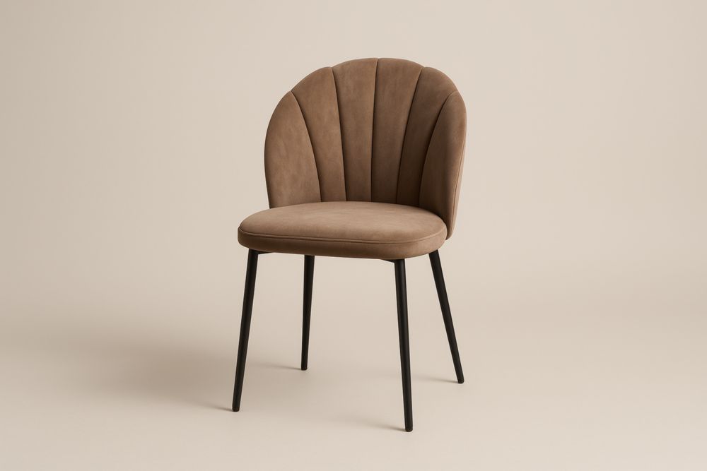 Chaise en tissu avec rembourrage mousse et pieds acier – 45×55×80 cm – Marron