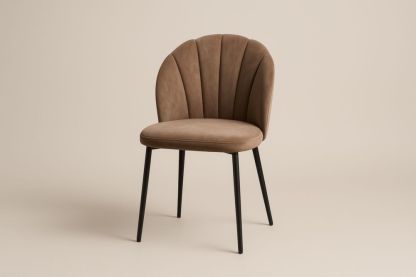 Chaise en tissu avec rembourrage mousse et pieds acier – 45×55×80 cm – Marron