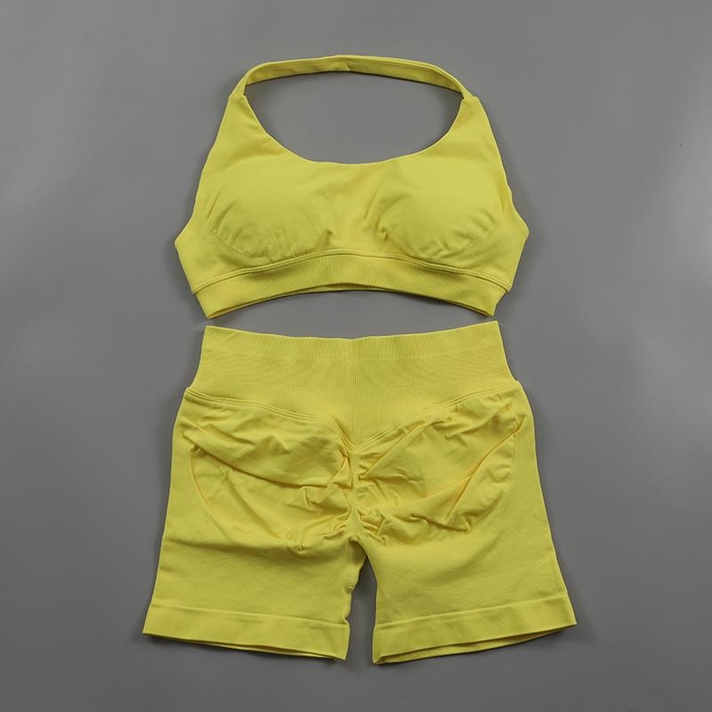 2Pcs Impact Shorts Sets Seamless Yoga Set 