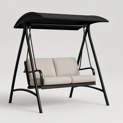 Dondolo in Acciaio con Seduta in Poliestere Nero e Beige