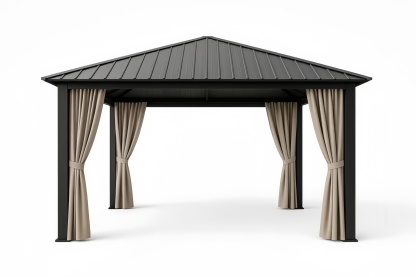 Gazebo da Giardino in Alluminio con Tetto in Acciaio e Tende in Poliestere