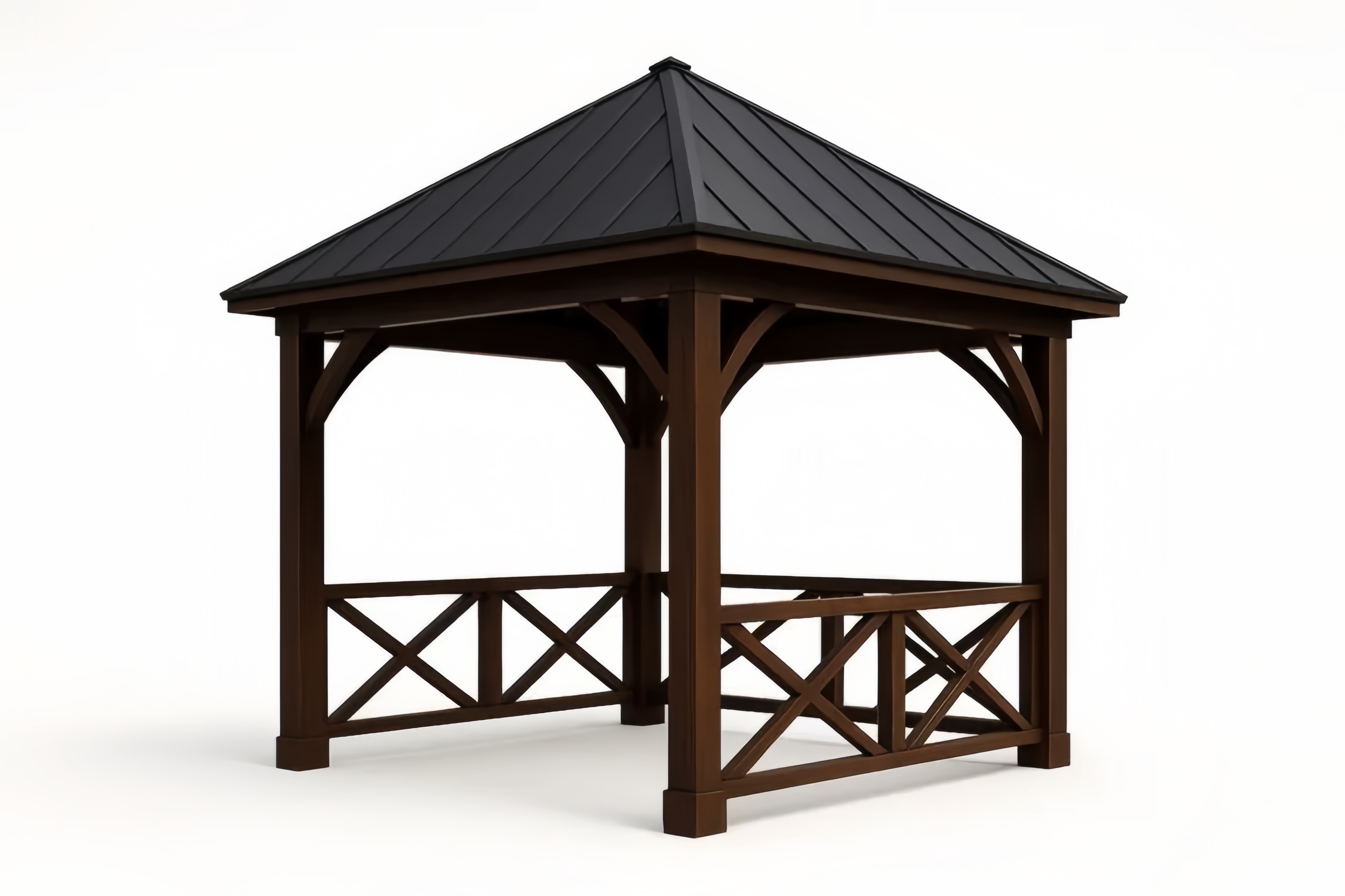 Gazebo da giardino in legno con tetto in metallo marrone/nero