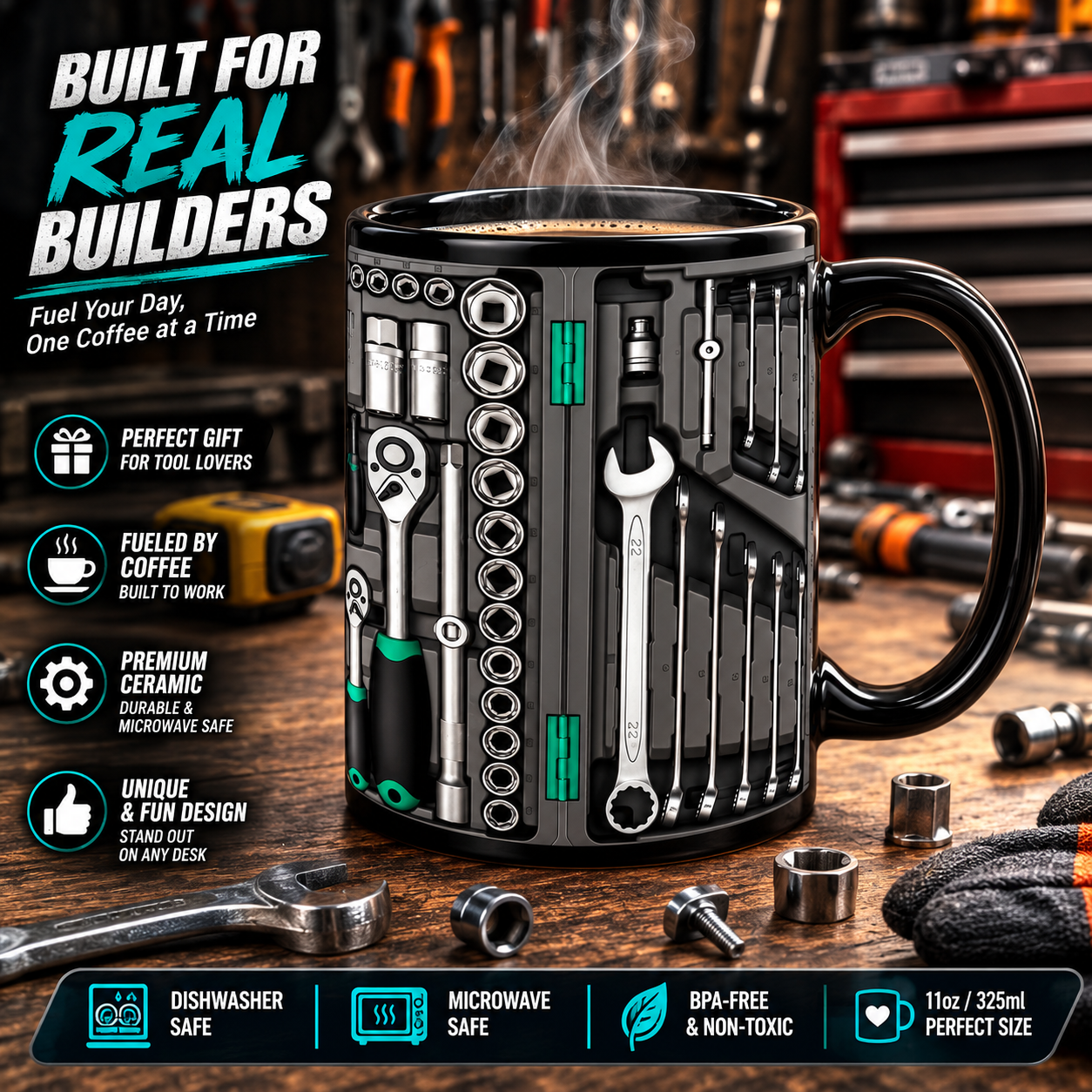 2D Printing Process Mechanic Toolbox Mug(Without tools, the embossed pattern) - 🔥Black-G🔥