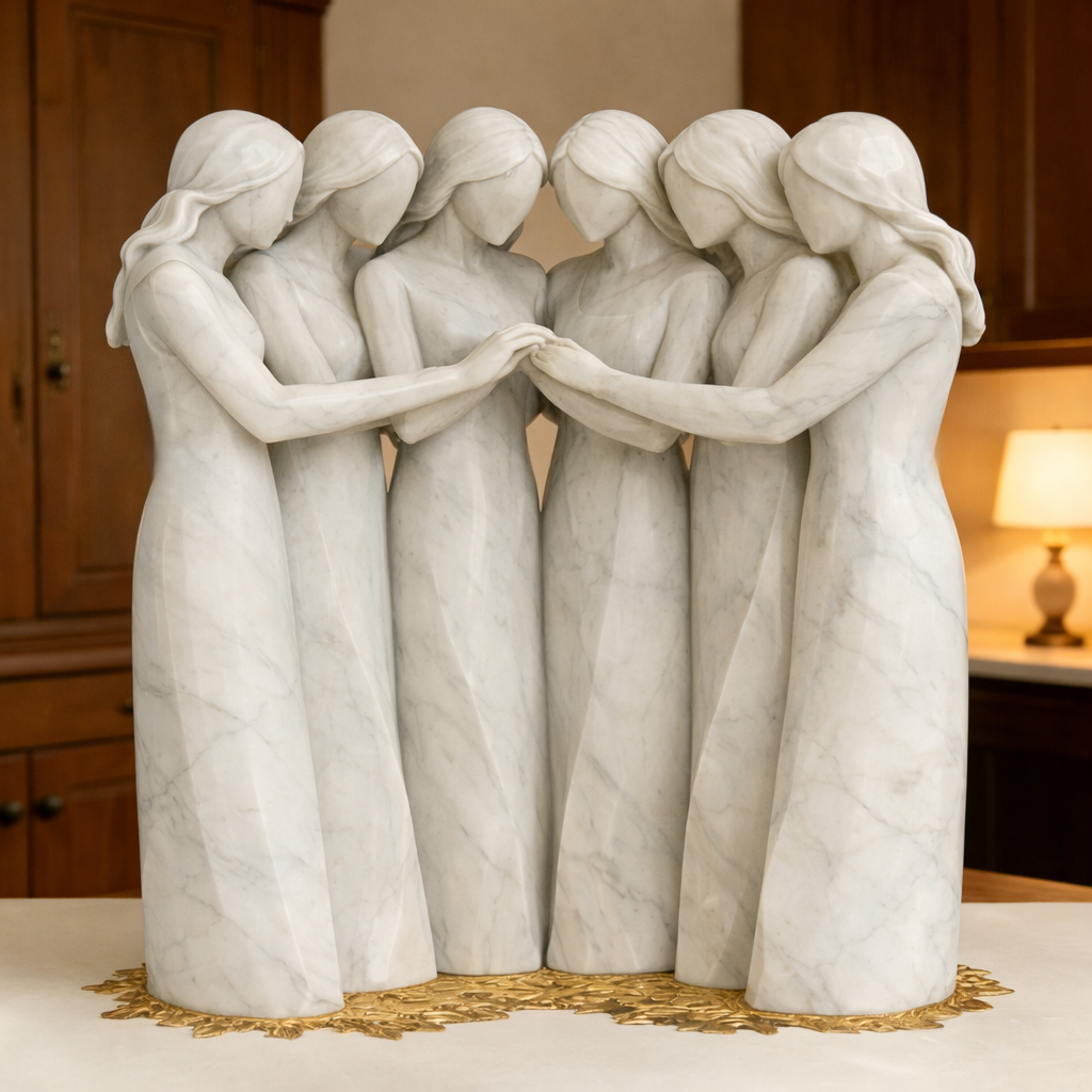 Celebrates Friendships Handmade White Marble Sisters Sculpture