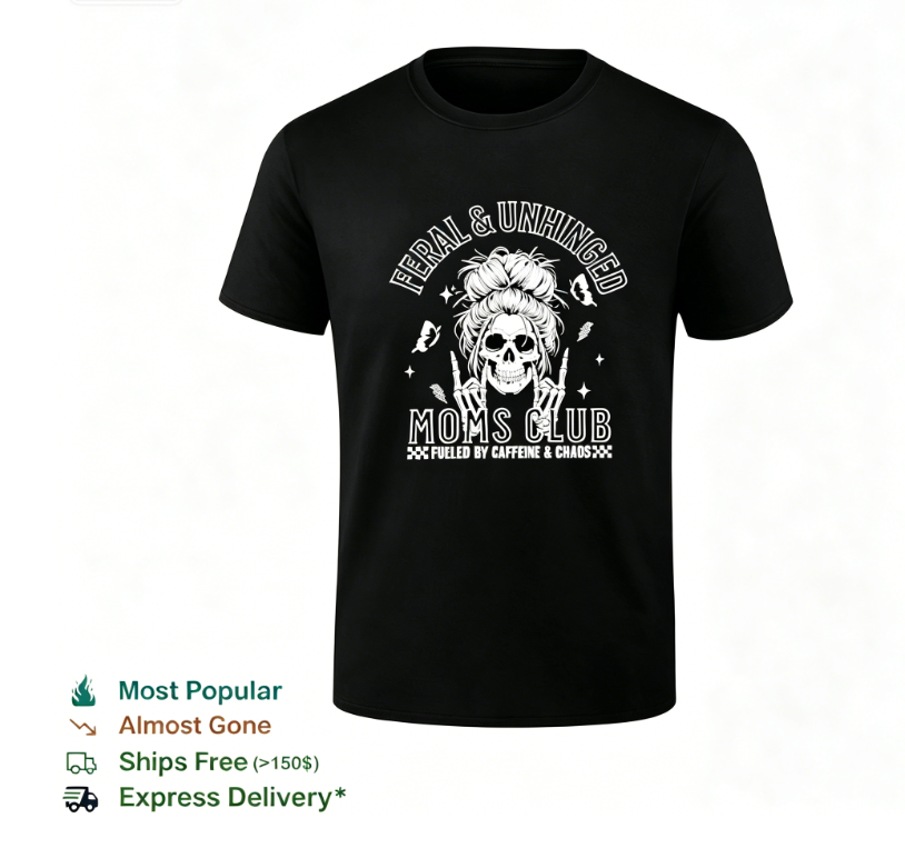 Feral and unhinged moms club fueled by caffeine and chaos shirt