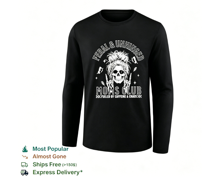 Feral and unhinged moms club fueled by caffeine and chaos shirt