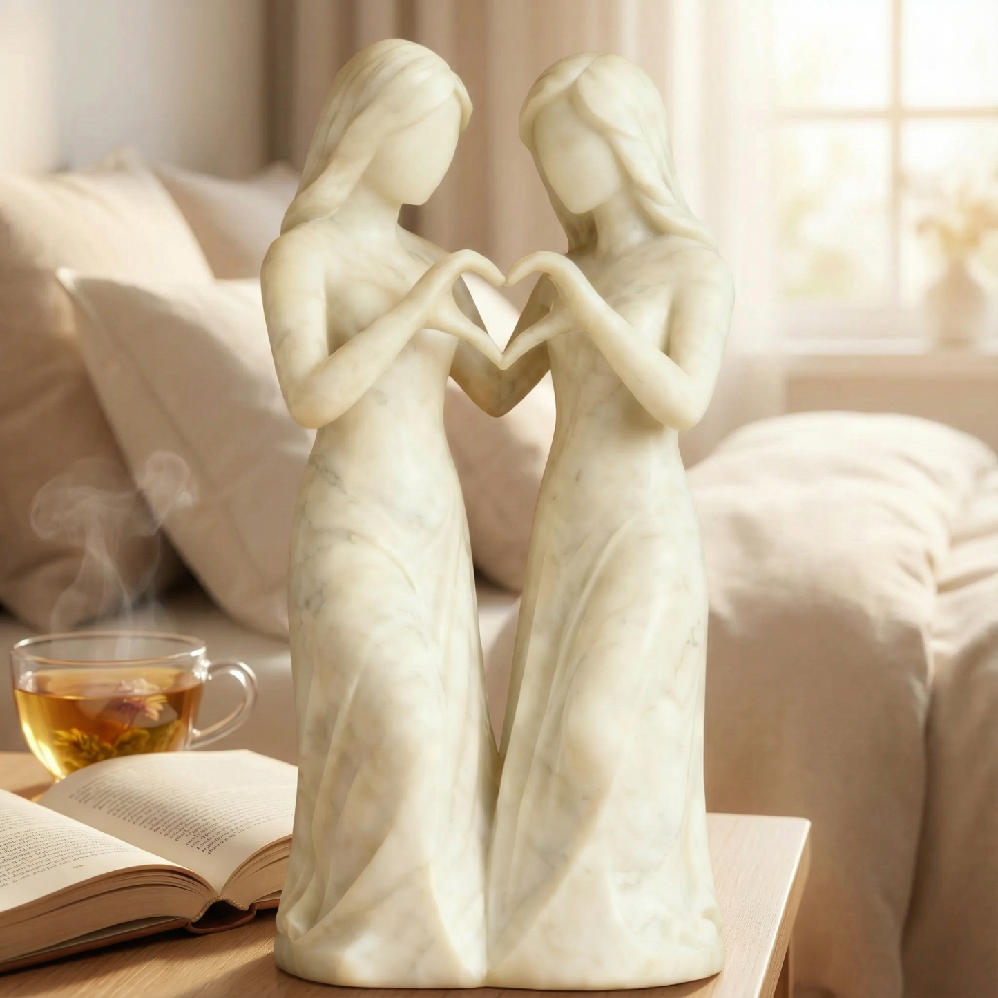 Celebrates Friendships Handmade White Marble Sisters Sculpture