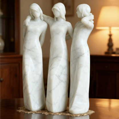 Celebrates Friendships Handmade White Marble Sisters Sculpture