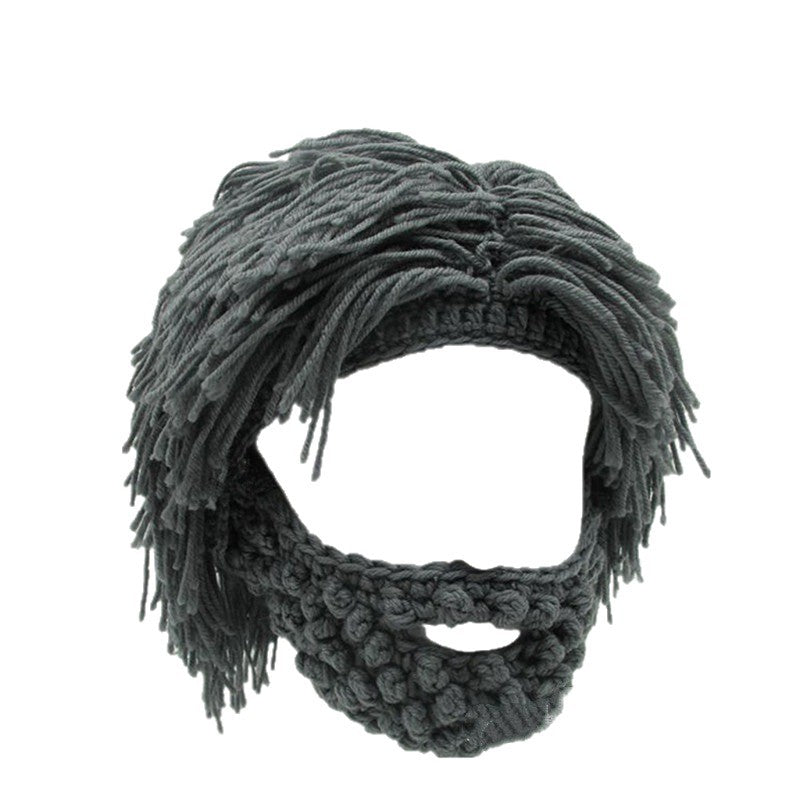 📢📢50%  OFF !! ⏰Punk-style hat with an attached simple wig and knitted beard