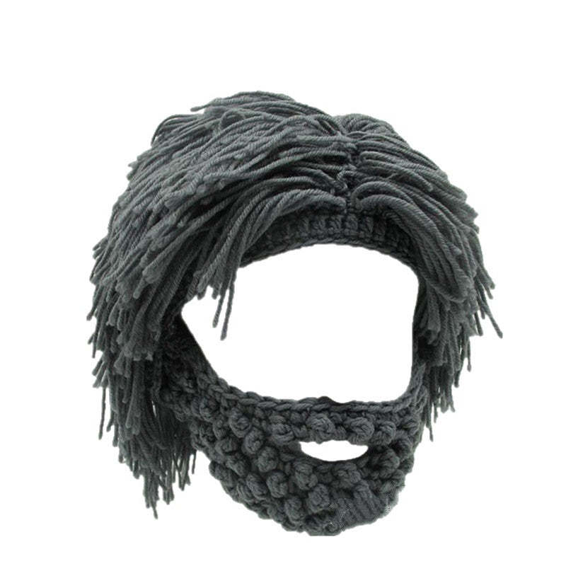 📢📢50%  OFF !! ⏰Punk-style hat with an attached simple wig and knitted beard