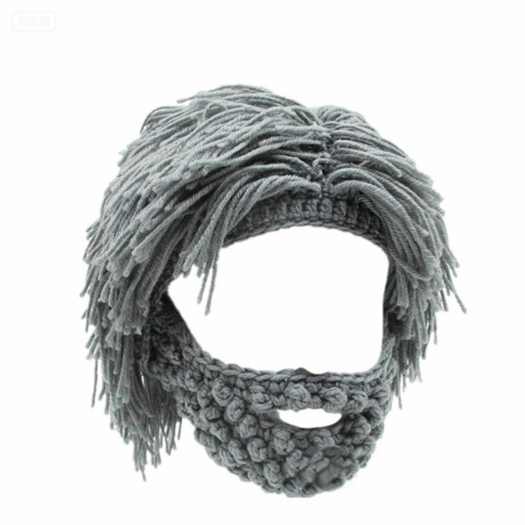 📢📢50%  OFF !! ⏰Punk-style hat with an attached simple wig and knitted beard