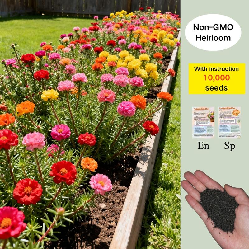 10,000 Portulaca Seeds - Double-flowered Moss Rose Annual Perennial Flower Seeds for Planting Outdoors Non GMO Mixed Colors Large Blooms Attract Pollinators Easy to Grow All Seasons
