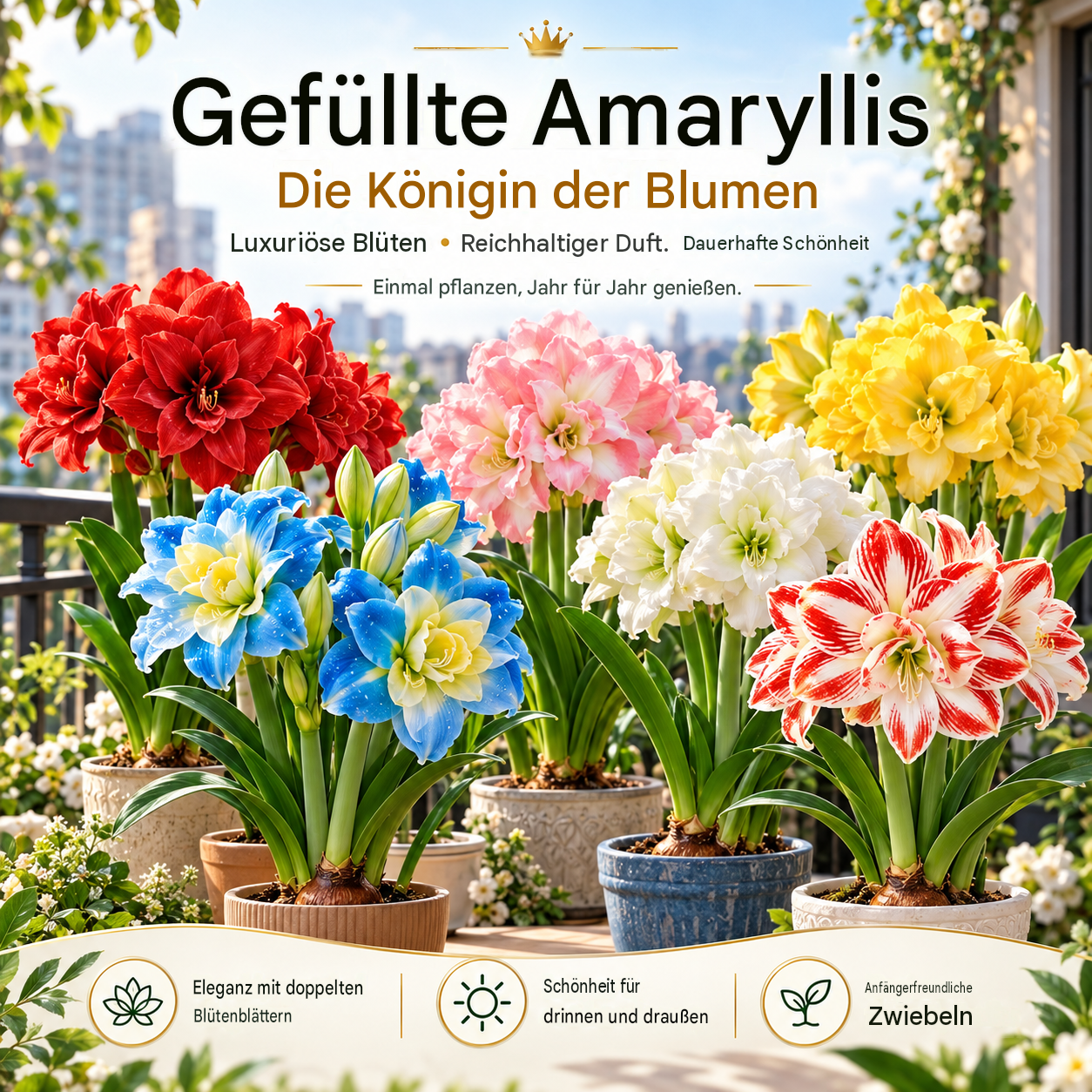 😍Amaryllis-Zwiebeln mit gefüllten Blütenblättern: Luxuriöse Blüten, intensiver Duft – verwandeln jede Jahreszeit in ein Blütenmeer!