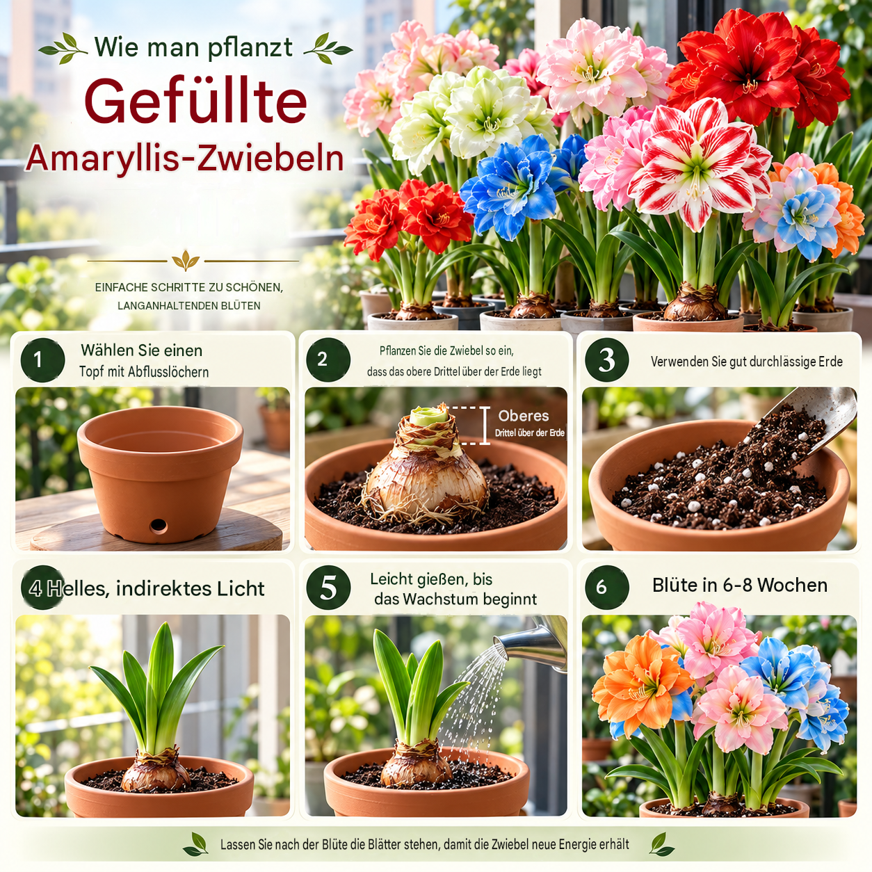 😍Amaryllis-Zwiebeln mit gefüllten Blütenblättern: Luxuriöse Blüten, intensiver Duft – verwandeln jede Jahreszeit in ein Blütenmeer!