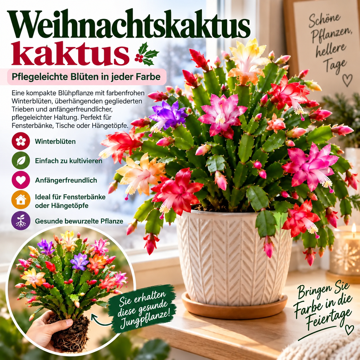 🦀Mix Colors Schlumbergera Bulbs– Easy-Care Blooms in Every Shade, Even in Winter ❄️🌈