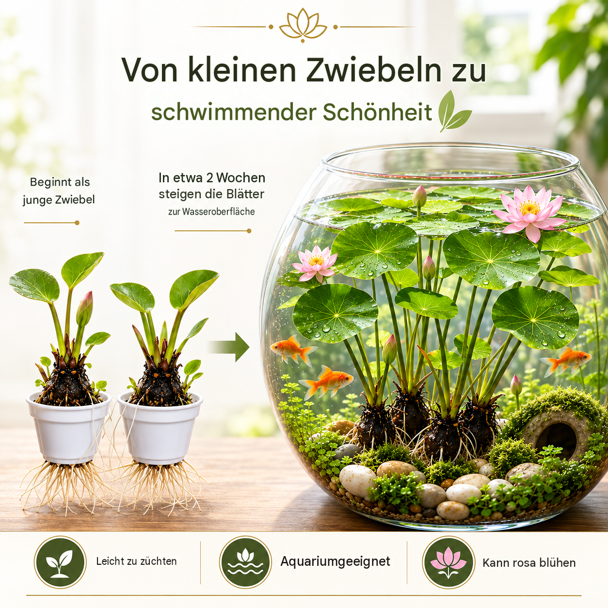 🐟Hydroponische rote Lotuswurzeln🌿 Verwandeln Sie Ihr Aquarium in einen lebendigen Garten