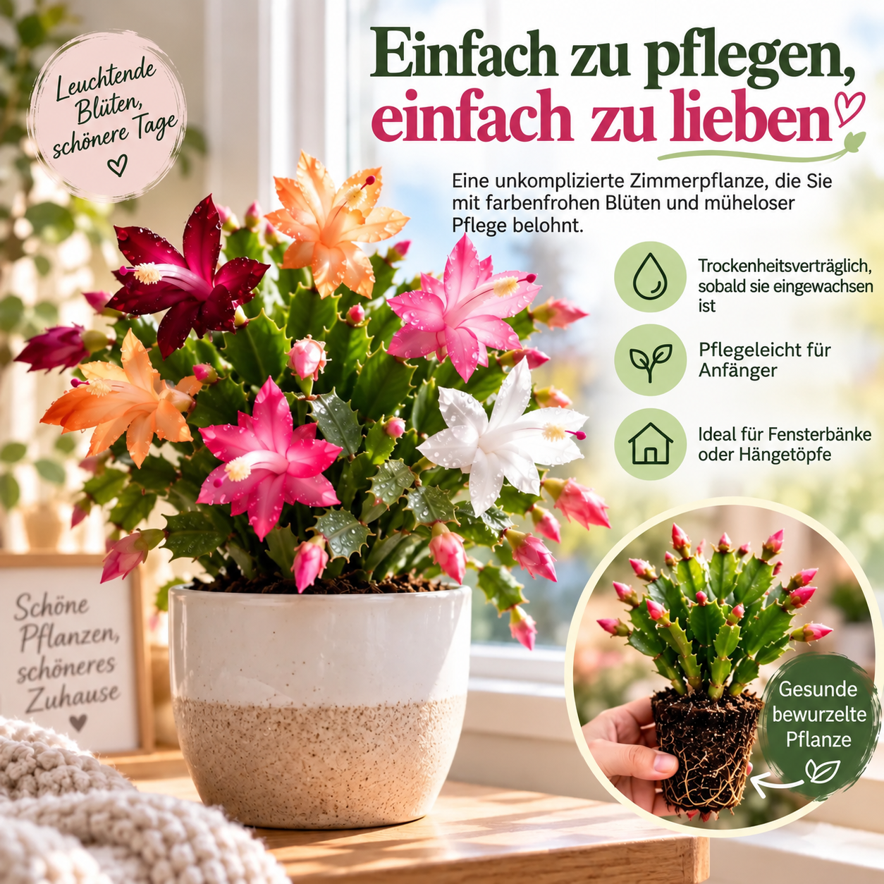 🦀Mix Colors Schlumbergera Bulbs– Easy-Care Blooms in Every Shade, Even in Winter ❄️🌈