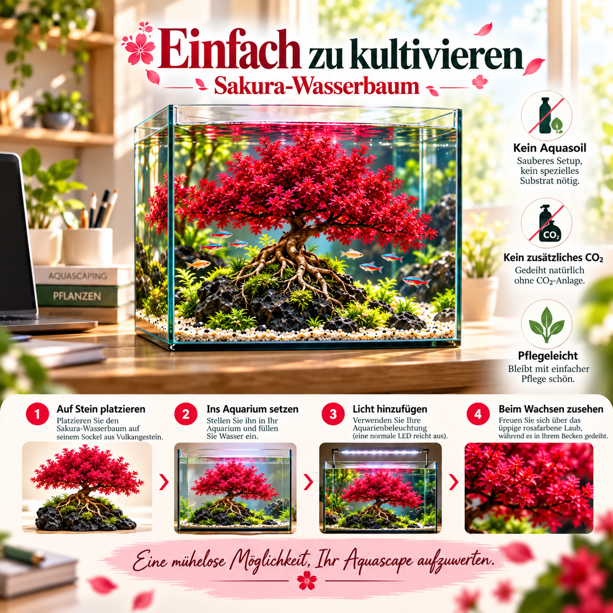 🔥 Crimson Sakura Aquatic Tree Bulbs – Grow a Fiery Underwater Mini Forest