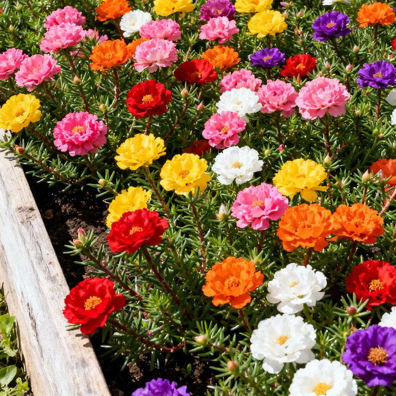 10,000 Portulaca Seeds - Double-flowered Moss Rose Annual Perennial Flower Seeds for Planting Outdoors Non GMO Mixed Colors Large Blooms Attract Pollinators Easy to Grow All Seasons