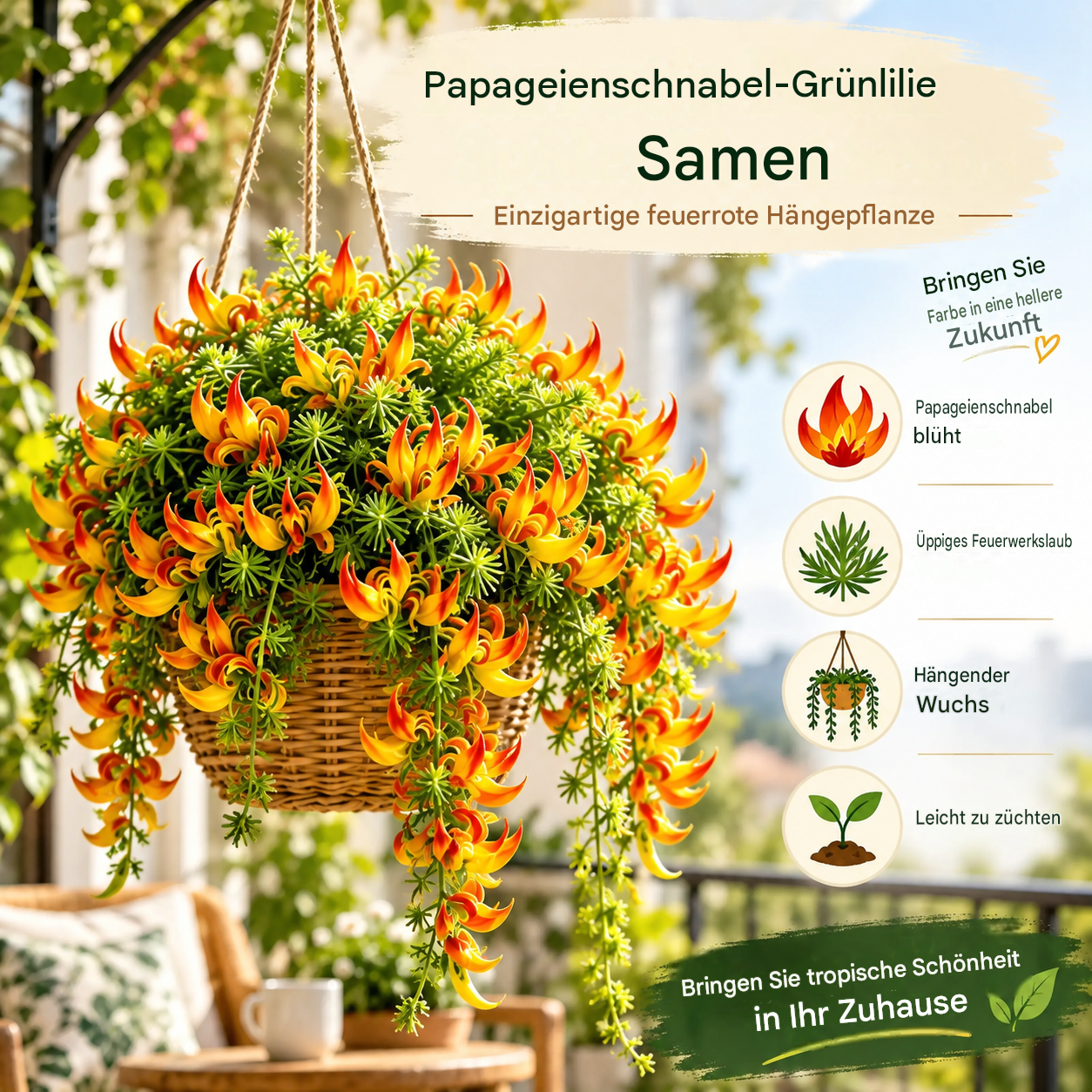 🪴🦜 Papageienschnabel-Grünlilie - 🔥 Blüht bis zu 300 Tage im Jahr!