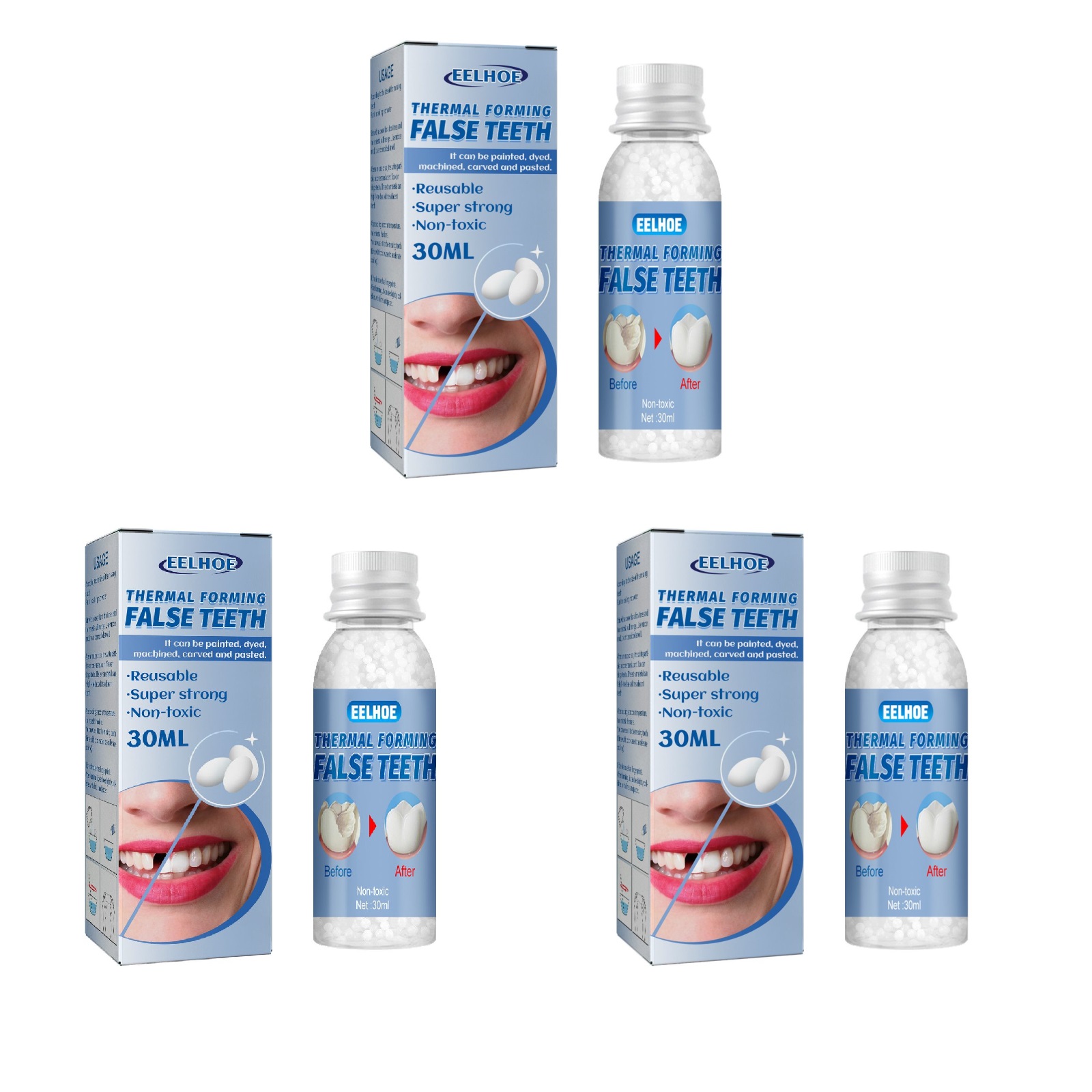 Gel Dental Moldeable EELHOE: Relleno Temporal para Dientes Rotos, Caries y Espacios | Kit de Reparación con Película Adhesiva y Láminas Dentales | Solución Reutilizable para Sonrisa Natural, Prótesis Moldeables