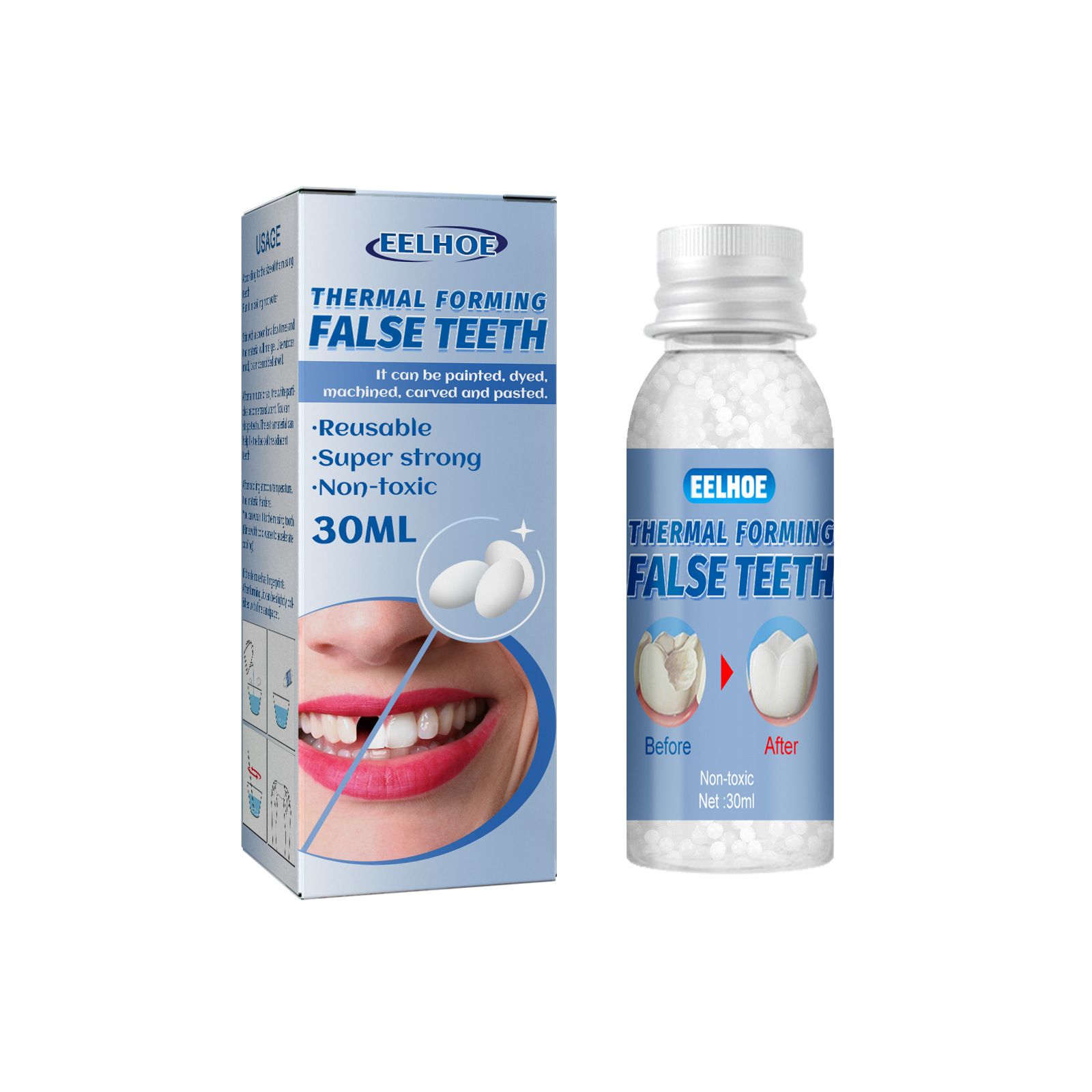 Gel Dental Moldeable EELHOE: Relleno Temporal para Dientes Rotos, Caries y Espacios | Kit de Reparación con Película Adhesiva y Láminas Dentales | Solución Reutilizable para Sonrisa Natural, Prótesis Moldeables
