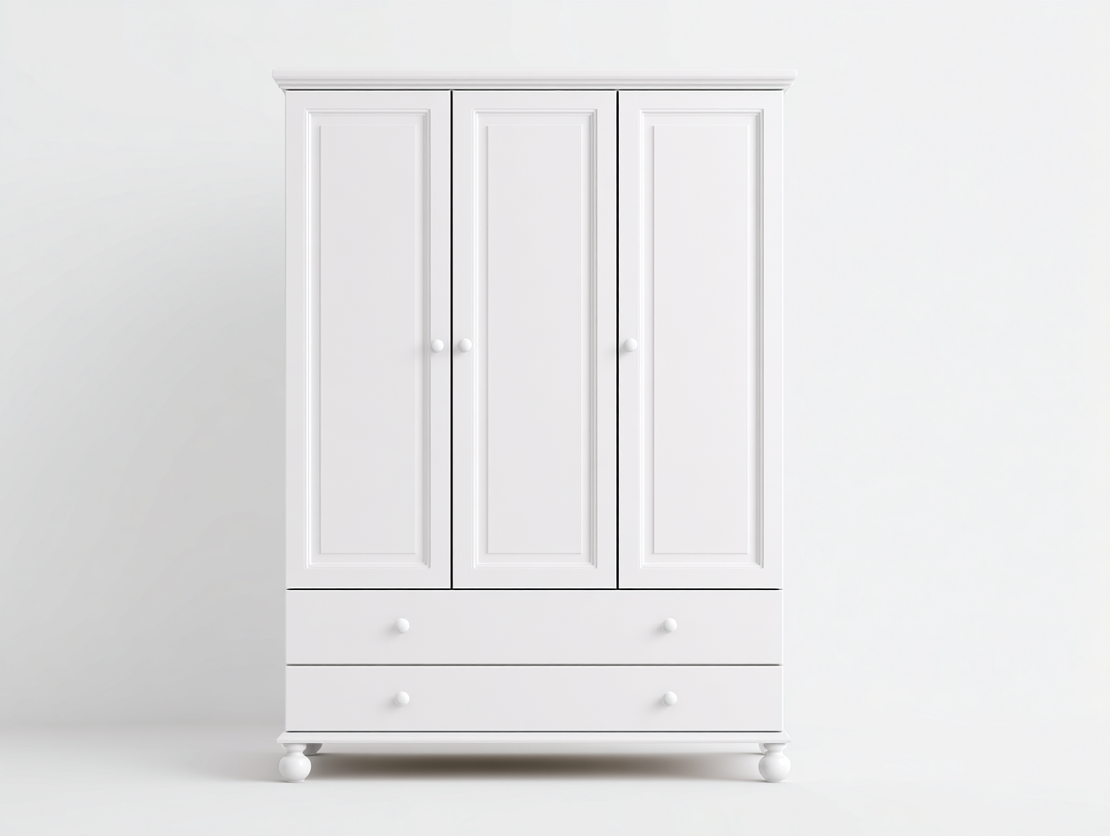 Armoire en panneaux bois 150x55x200 cm - blanc - pour chambre - style classique avec portes battantes et tiroirs-Cozyosa