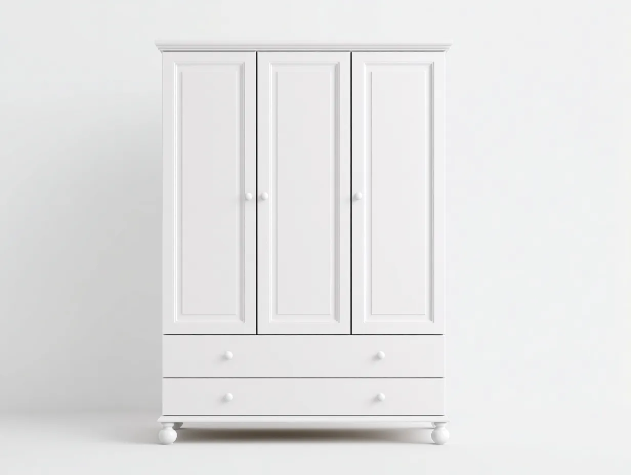 Armoire en panneaux bois 150x55x200 cm - blanc - pour chambre - style classique avec portes battantes et tiroirs-Cozyosa