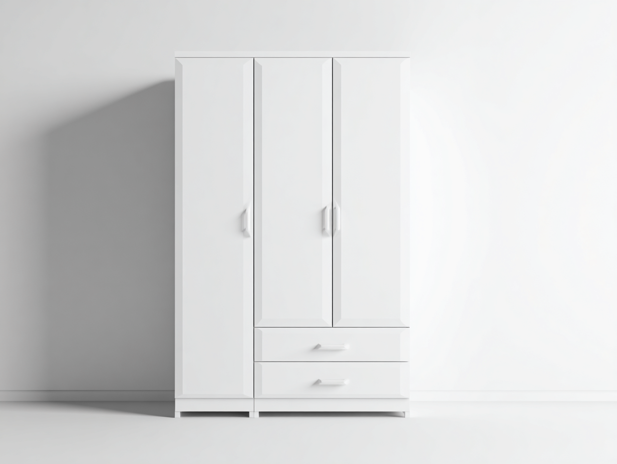 Armoire en panneaux bois 150x55x200 cm - blanc - pour chambre - design moderne avec portes et tiroirs-Cozyosa