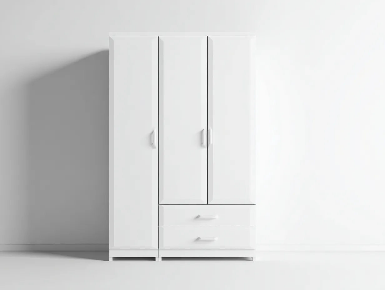Armoire en panneaux bois 150x55x200 cm - blanc - pour chambre - design moderne avec portes et tiroirs-Cozyosa