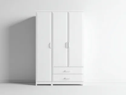 Armoire en panneaux bois 150x55x200 cm - blanc - pour chambre - design moderne avec portes et tiroirs-Cozyosa
