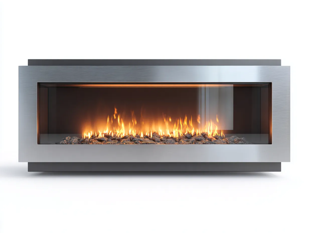 Cheminée électrique murale en acier inoxydable 120x40x45 cm - gris argent - pour intérieur - design moderne avec effet flamme-Cozyosa