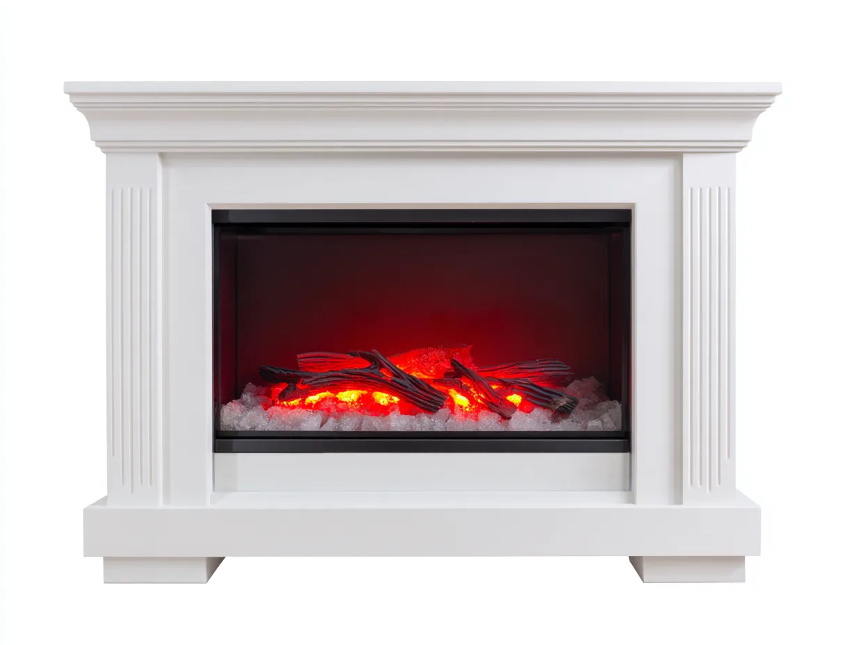 Cheminée électrique décorative en MDF 120x32x100 cm - blanc - pour salon - style classique avec effet braises LED-Cozyosa