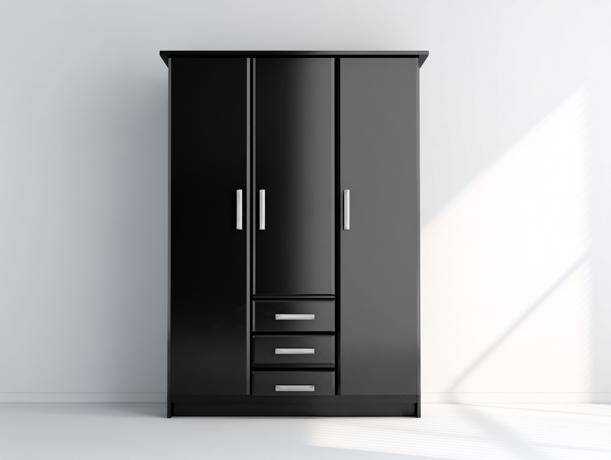 Armoire en panneaux bois 140x55x200 cm - noir - pour chambre - style contemporain avec portes battantes et tiroirs-Cozyosa