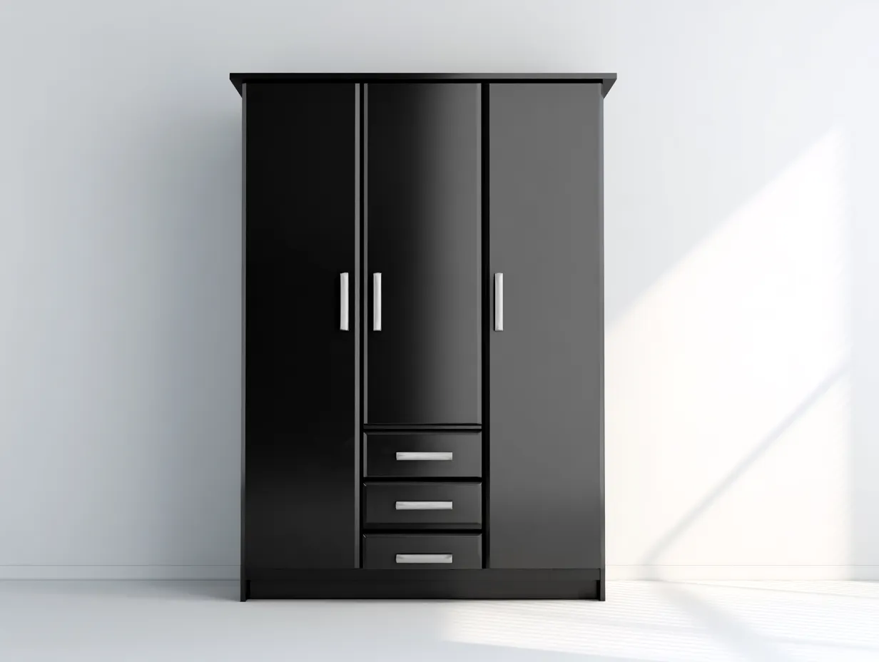 Armoire en panneaux bois 140x55x200 cm - noir - pour chambre - style contemporain avec portes battantes et tiroirs-Cozyosa