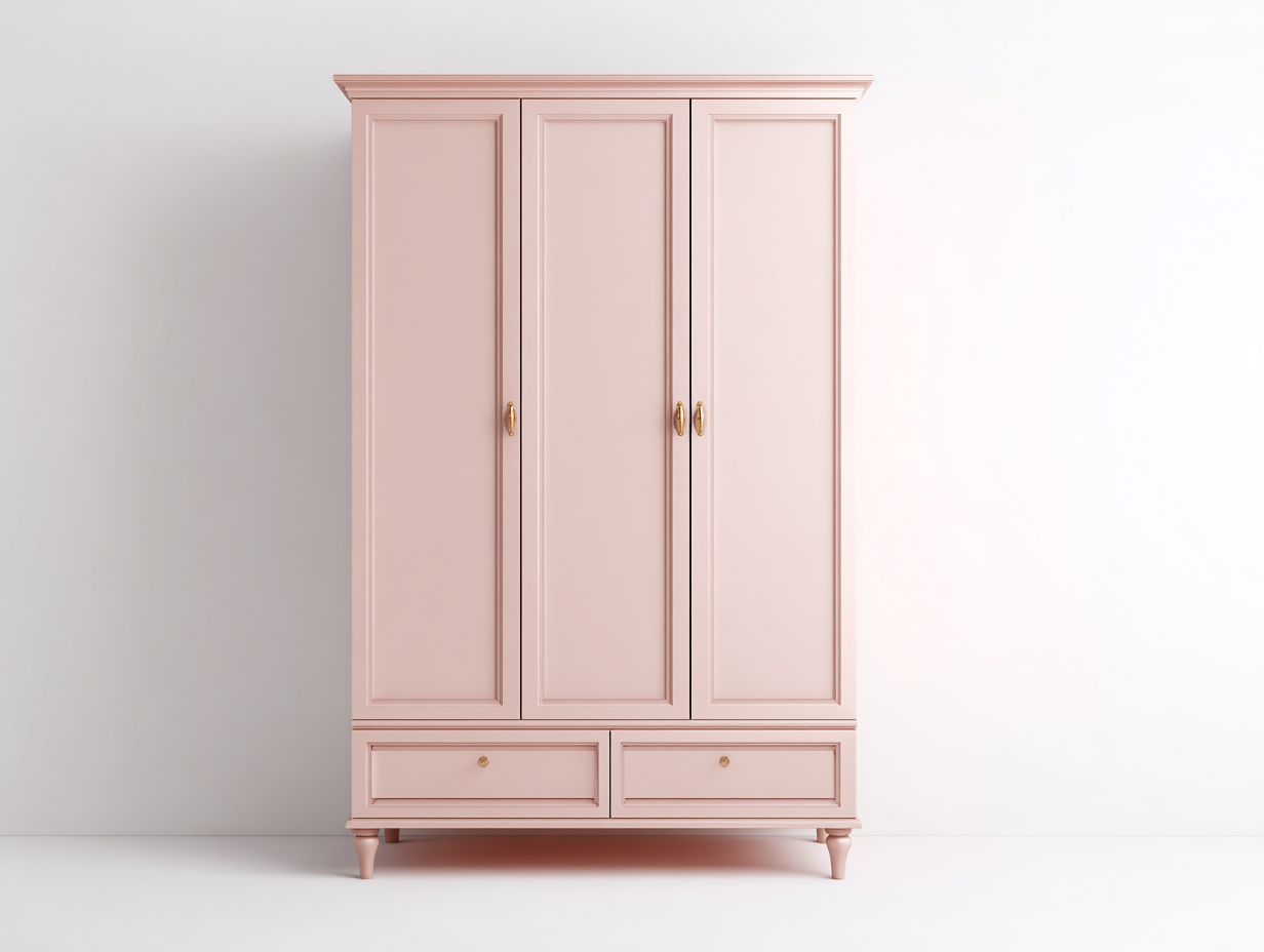 Armoire MDF 150x60x200 cm - rose poudré - pour chambre - style classique avec espace de rangement-Cozyosa