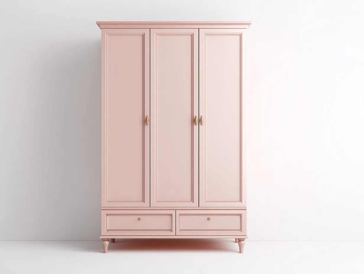 Armoire MDF 150x60x200 cm - rose poudré - pour chambre - style classique avec espace de rangement-Cozyosa