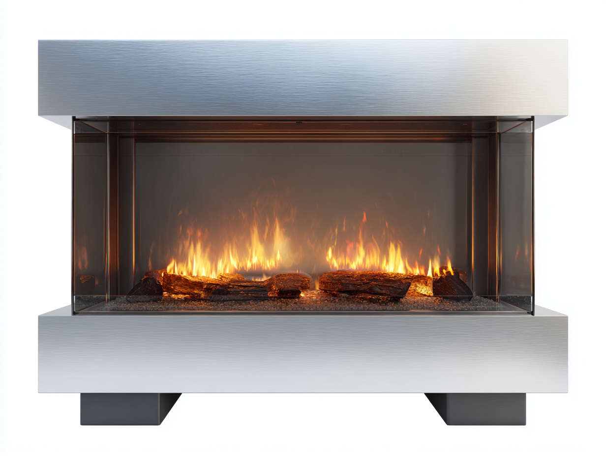 Cheminée électrique encastrable en acier inoxydable 100x35x55 cm - argent/transparent - pour salon - style contemporain avec effet flamme LED-Cozyosa